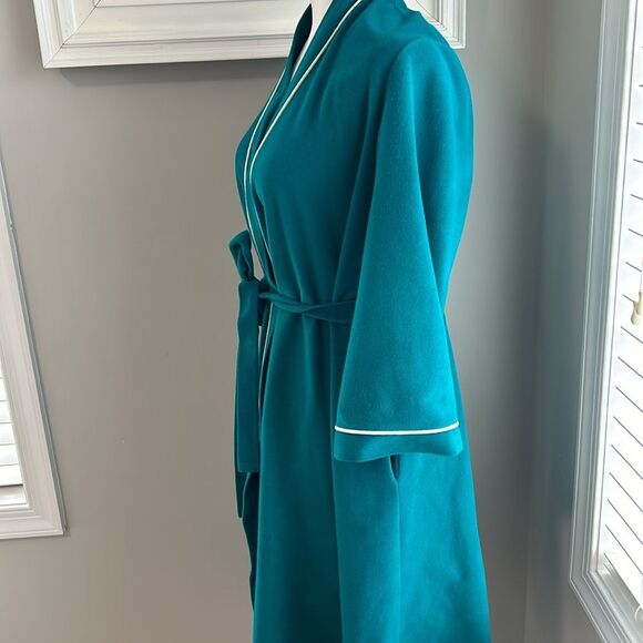 Vanity Fair Vintage 70s Green Teal Retro Tie Velour Robe Womens Medium - Picture 5 of 13